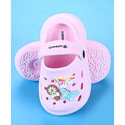 Cute Walk by Babyhug Back Strap Closure Clogs with Unicorn Floral & Butterfly Applique - Light Pink