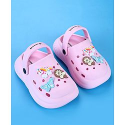 Cute Walk by Babyhug Back Strap Closure Clogs with Unicorn Floral & Butterfly Applique - Light Pink
