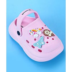 Cute Walk by Babyhug Back Strap Closure Clogs with Unicorn Floral & Butterfly Applique - Light Pink