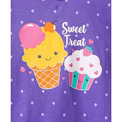 Babyhug Cotton Knit Frill Sleeves Nighty With Ice Cream & Polka Dot Print - Violet