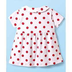 Babyhug Cotton Woven Half Sleeves Polka Dot Printed Front Open Frock With Bloomer - White