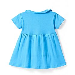 Babyhug Cotton Woven Half Sleeves Peter Pan Collared Solid Color Frock with Bloomer - Light Blue