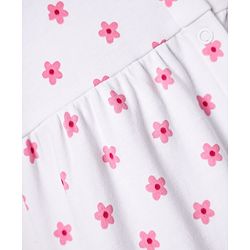 Babyhug 100% Cotton Woven Peter Pan Collar Front Open Half Sleeves Frock & Bloomer With Floral Print - White