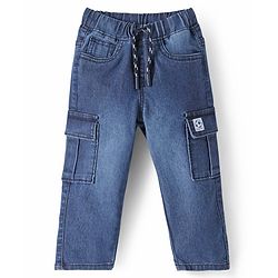 Babyhug Full Length Washed Denim Jeans With Stretch & Cargo Pockets - Blue
