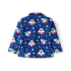 Babyhug Cotton Knit Full Sleeves Night Suit With Shark Print - Navy Blue