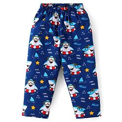 Babyhug Cotton Knit Full Sleeves Night Suit With Shark Print - Navy Blue