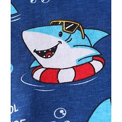 Babyhug Cotton Knit Full Sleeves Night Suit With Shark Print - Navy Blue