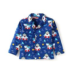 Babyhug Cotton Knit Full Sleeves Night Suit With Shark Print - Navy Blue