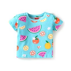 Babyhug Cotton Knit Half Sleeves Night Suit With Fruit Print - Light Blue