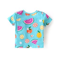 Babyhug Cotton Knit Half Sleeves Night Suit With Fruit Print - Light Blue