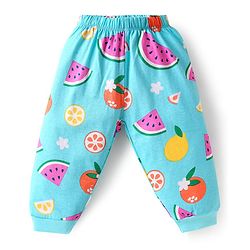 Babyhug Cotton Knit Half Sleeves Night Suit With Fruit Print - Light Blue