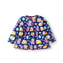 Babyhug Cotton Knit Front Open Full Sleeves Night Suit with Floral Print - Navy Blue