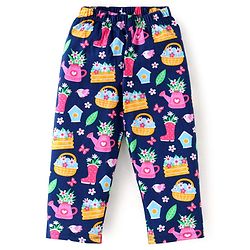 Babyhug Cotton Knit Front Open Full Sleeves Night Suit with Floral Print - Navy Blue