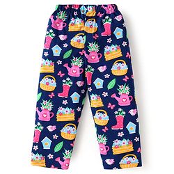 Babyhug Cotton Knit Front Open Full Sleeves Night Suit with Floral Print - Navy Blue