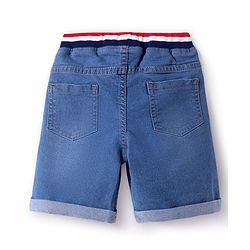 Babyhug Denim Above Knee Length Washed Bermuda With Stretch & Brooklyn Text Print - Blue