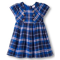 Babyhug Cotton Woven Half Sleeves Frock with Headband & Checks - Navy Blue