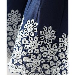 Babyhug Cotton Woven Frill Sleeves Frock With Floral Embroidery - Blue