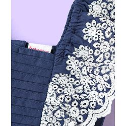 Babyhug Cotton Woven Frill Sleeves Frock With Floral Embroidery - Blue