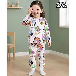 Babyhug Disney Single Jersey Full Sleeves Night Suit With Minnie & Friends All Over Print - White