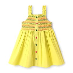 Babyhug Cotton Woven Sleeveless Dress With Smocked Yoke - Yellow