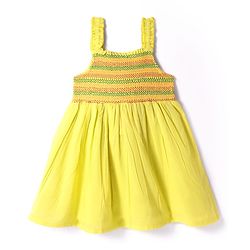 Babyhug Cotton Woven Sleeveless Dress With Smocked Yoke - Yellow