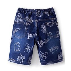 Babyhug Knee Length Denim Jamaican With Stretch & Text Print - Blue