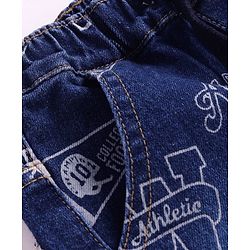 Babyhug Knee Length Denim Jamaican With Stretch & Text Print - Blue