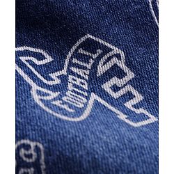 Babyhug Knee Length Denim Jamaican With Stretch & Text Print - Blue