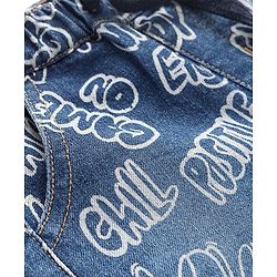 Babyhug Knee Length Denim Jamaican With Stretch & Text Print - Blue