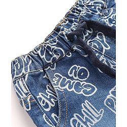 Babyhug Knee Length Denim Jamaican With Stretch & Text Print - Blue