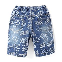 Babyhug Knee Length Denim Jamaican With Stretch & Text Print - Blue