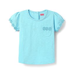 Babyhug Cotton Knit Half Sleeves T-Shirt with with Floral Detailing - Light Blue
