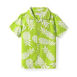 Babyhug Viscose Woven Half Sleeves Resort Collar Shirt with Pineapple Print - Green