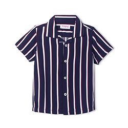 Babyhug Viscose Woven Half Sleeves Resort Collar Striped Shirt - Navy Blue & White