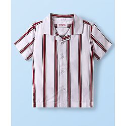 Babyhug Viscose Woven Half Sleeves Resort Collar Stripe Shirt - White