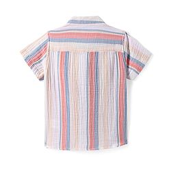 Babyhug Cotton Woven Half Sleeves Mandarin Collar Striped Shirt - Multicolor