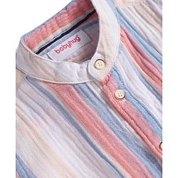Babyhug Cotton Woven Half Sleeves Mandarin Collar Striped Shirt - Multicolor