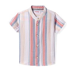 Babyhug Cotton Woven Half Sleeves Mandarin Collar Striped Shirt - Multicolor