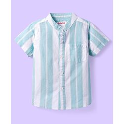 Babyhug Cotton Woven Half Sleeves Mandarin Collar Stripe Shirt - Mint