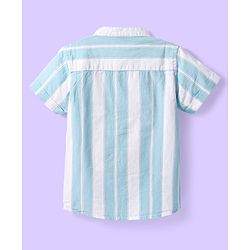 Babyhug Cotton Woven Half Sleeves Mandarin Collar Stripe Shirt - Mint