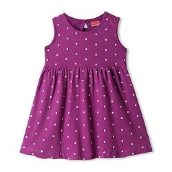 Babyhug Single Jersey Knit Sleeveless Frock with Polka Dots Print - Wine