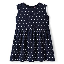 Babyhug Single Jersey Knit Sleeveless Dress With Heart Print - Navy Blue