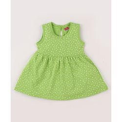 Babyhug Single Jersey Knit Sleeveless Dress With Polka Dot Print - Green