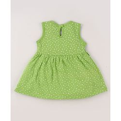 Babyhug Single Jersey Knit Sleeveless Dress With Polka Dot Print - Green
