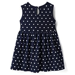 Babyhug Single Jersey Knit Sleeveless Dress With Heart Print - Navy Blue