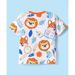Babyhug Cotton Knit Half Sleeves Shorts Co-ords Night Suit With Animal Print - White & Blue