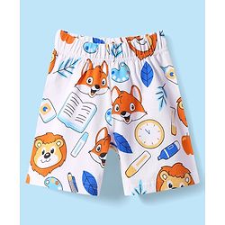 Babyhug Cotton Knit Half Sleeves Shorts Co-ords Night Suit With Animal Print - White & Blue