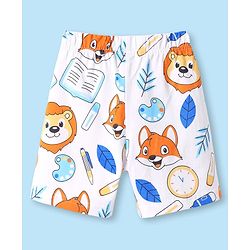 Babyhug Cotton Knit Half Sleeves Shorts Co-ords Night Suit With Animal Print - White & Blue