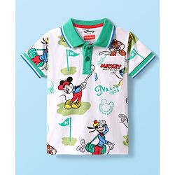 Babyhug Disney Single Jersey Knit Half Sleeves Polo T-Shirt With Mickey Mouse Graphics - White