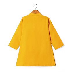 Babyhug Woven Full Sleeves Kurta Pyjama Set With Printed Jacket - Mustard
